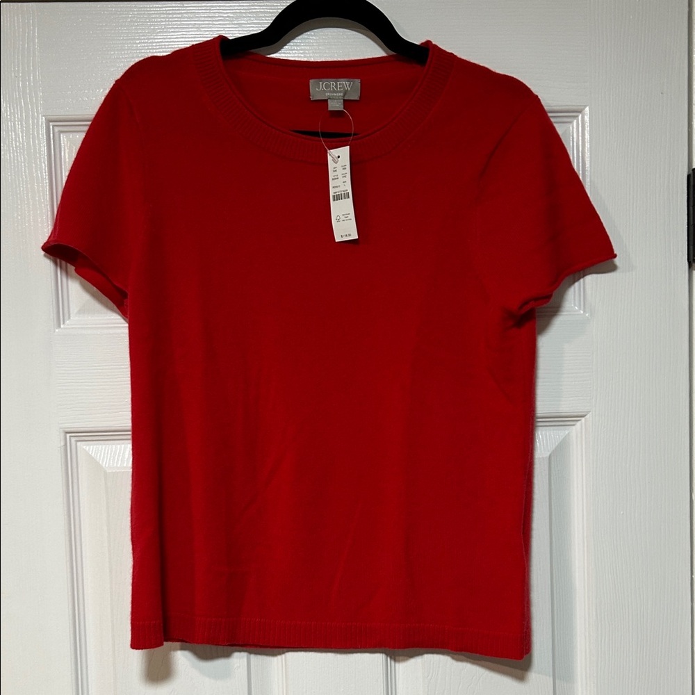 J. Crew Bold Red Short Sleeve Cashmere Tee- NWT